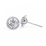 14K White Gold IGI Certified Round Diamond Halo Earrings, D-E Color, VVS/VS Clarity