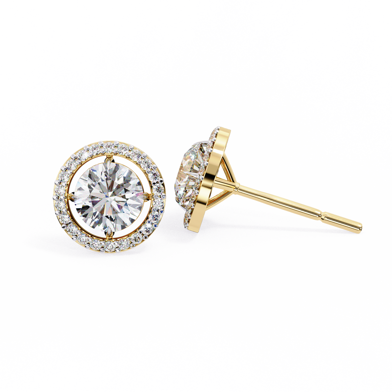 14K White Gold IGI Certified Round Diamond Halo Earrings, D-E Color, VVS/VS Clarity