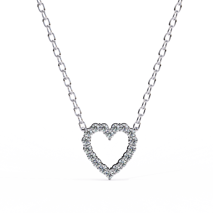 14K Gold Lab Grown Round Diamond Heart Necklace Pendant, D-E Color, VVS-VS Clarity