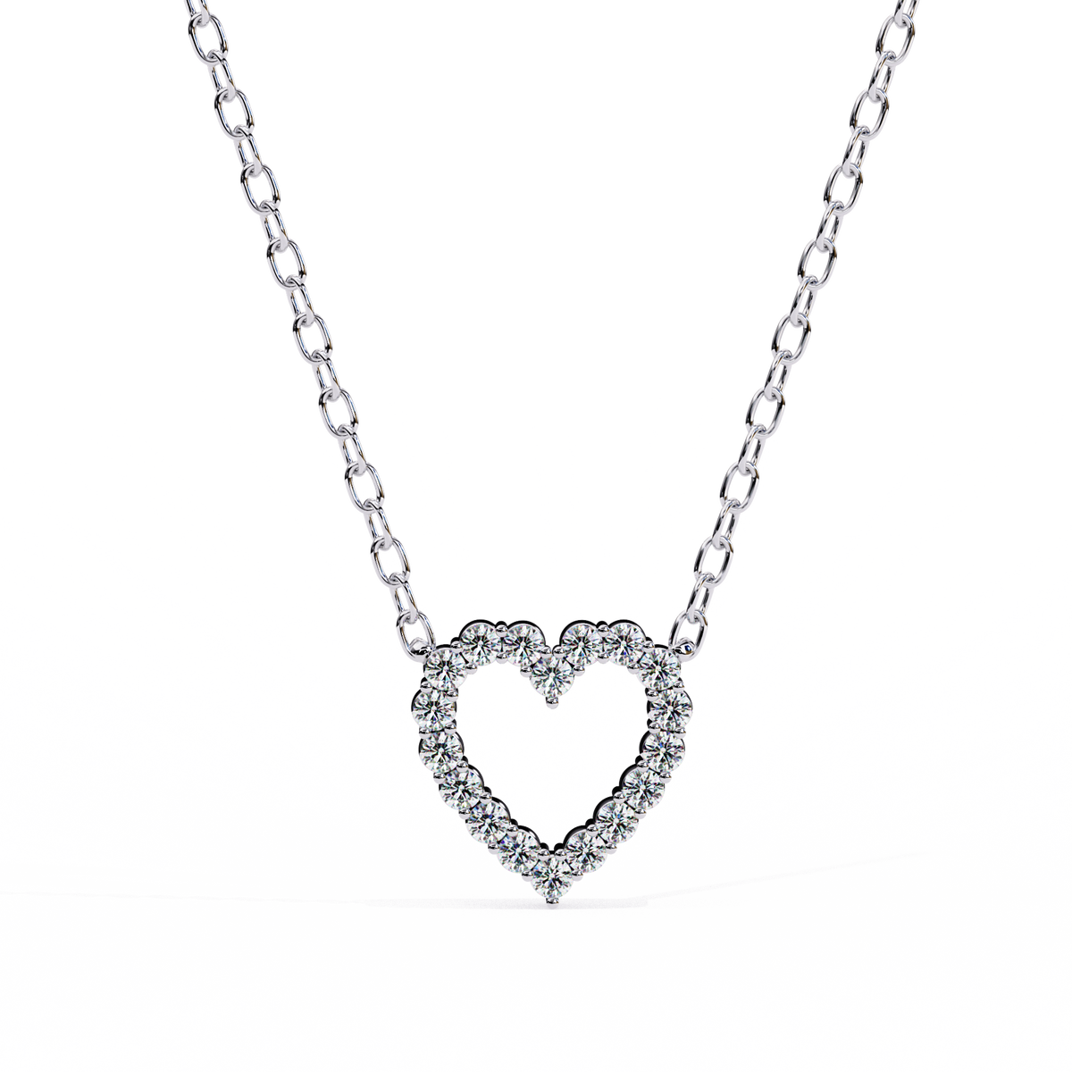 14K White Gold IGI Certified Round Heart Diamond Pendant – D-E Color, VVS–VS Clarity, Rabbit Ear Bail