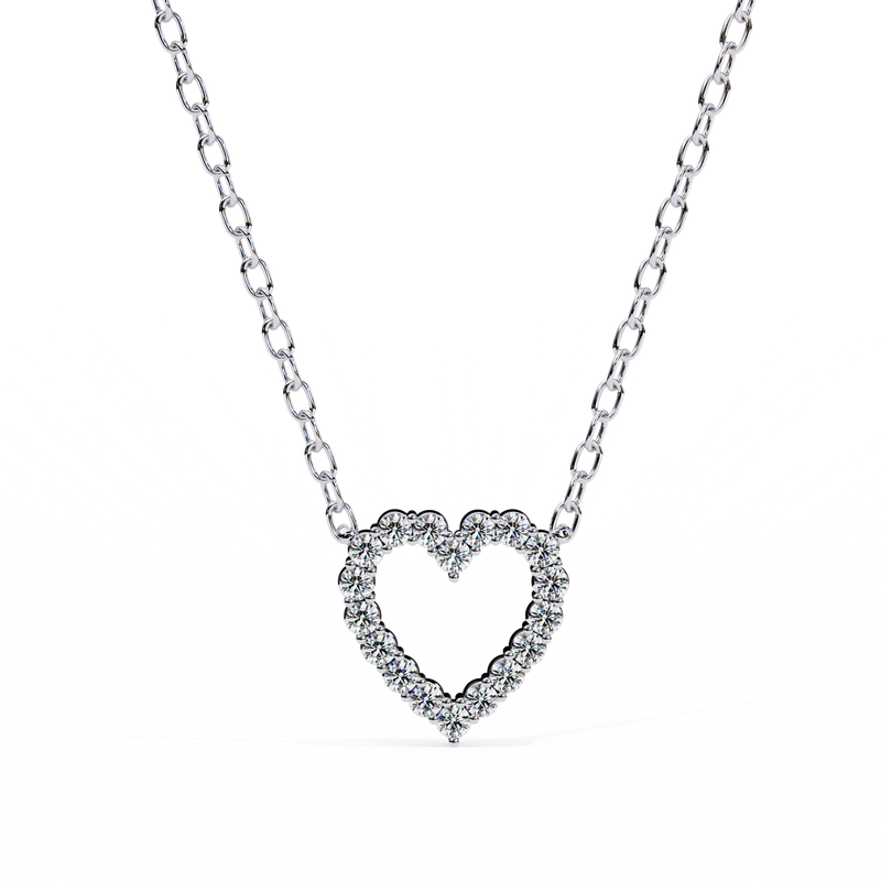 14K White Gold IGI Certified Round Heart Diamond Pendant – D-E Color, VVS–VS Clarity, Rabbit Ear Bail