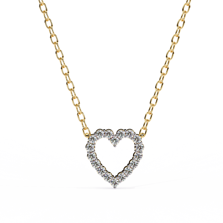 14K Gold Lab Grown Round Diamond Heart Necklace Pendant, D-E Color, VVS-VS Clarity