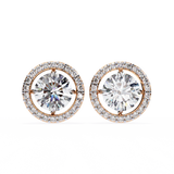 14K White Gold IGI Certified Round Diamond Halo Earrings, D-E Color, VVS/VS Clarity
