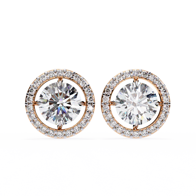 14K White Gold IGI Certified Round Diamond Halo Earrings, D-E Color, VVS/VS Clarity