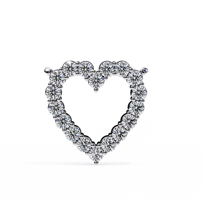 14K White Gold IGI Certified Round Heart Diamond Pendant – D-E Color, VVS–VS Clarity, Rabbit Ear Bail