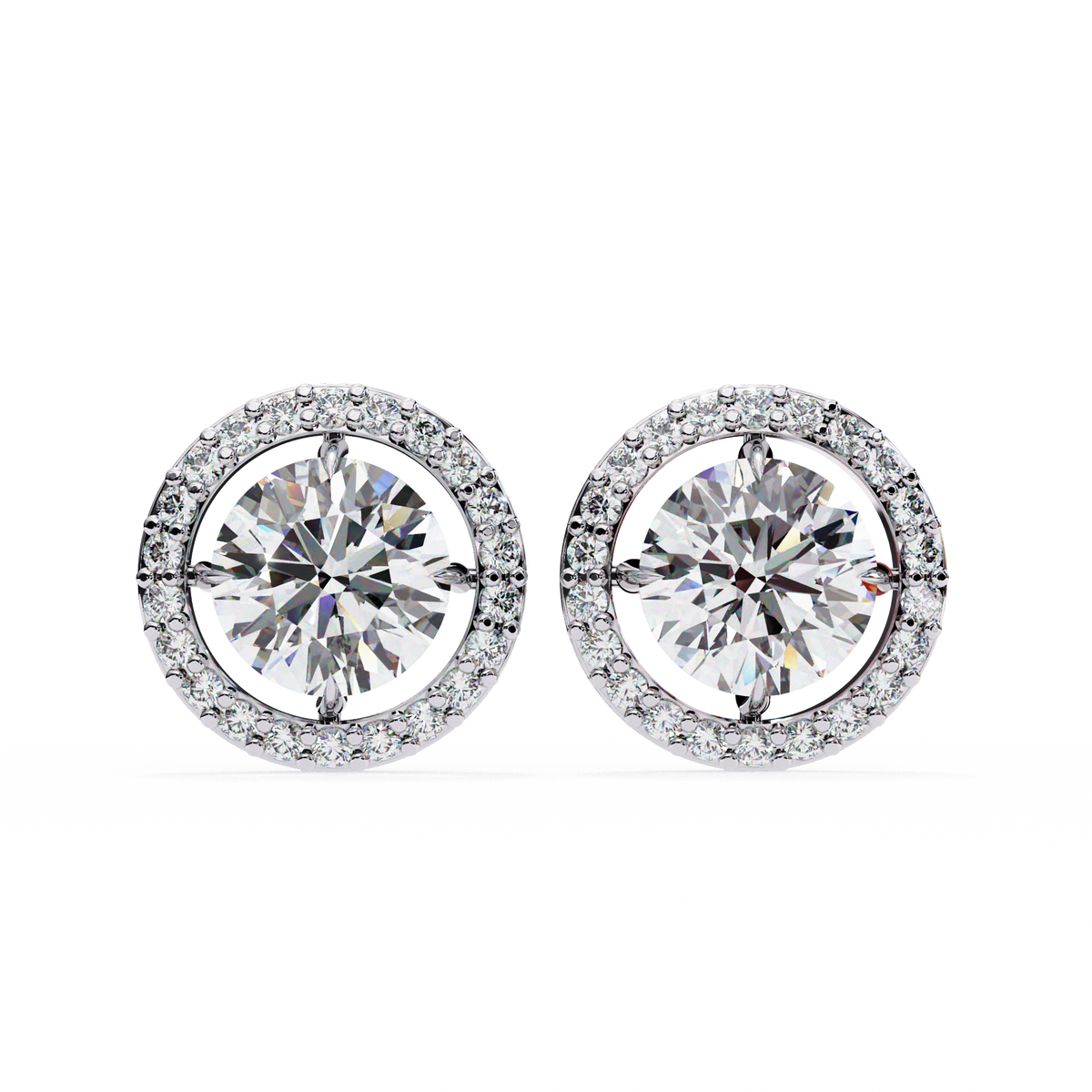 14K White Gold IGI Certified Round Diamond Halo Earrings, D-E Color, VVS/VS Clarity