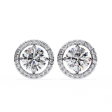14K White Gold IGI Certified Round Diamond Halo Earrings, D-E Color, VVS/VS Clarity