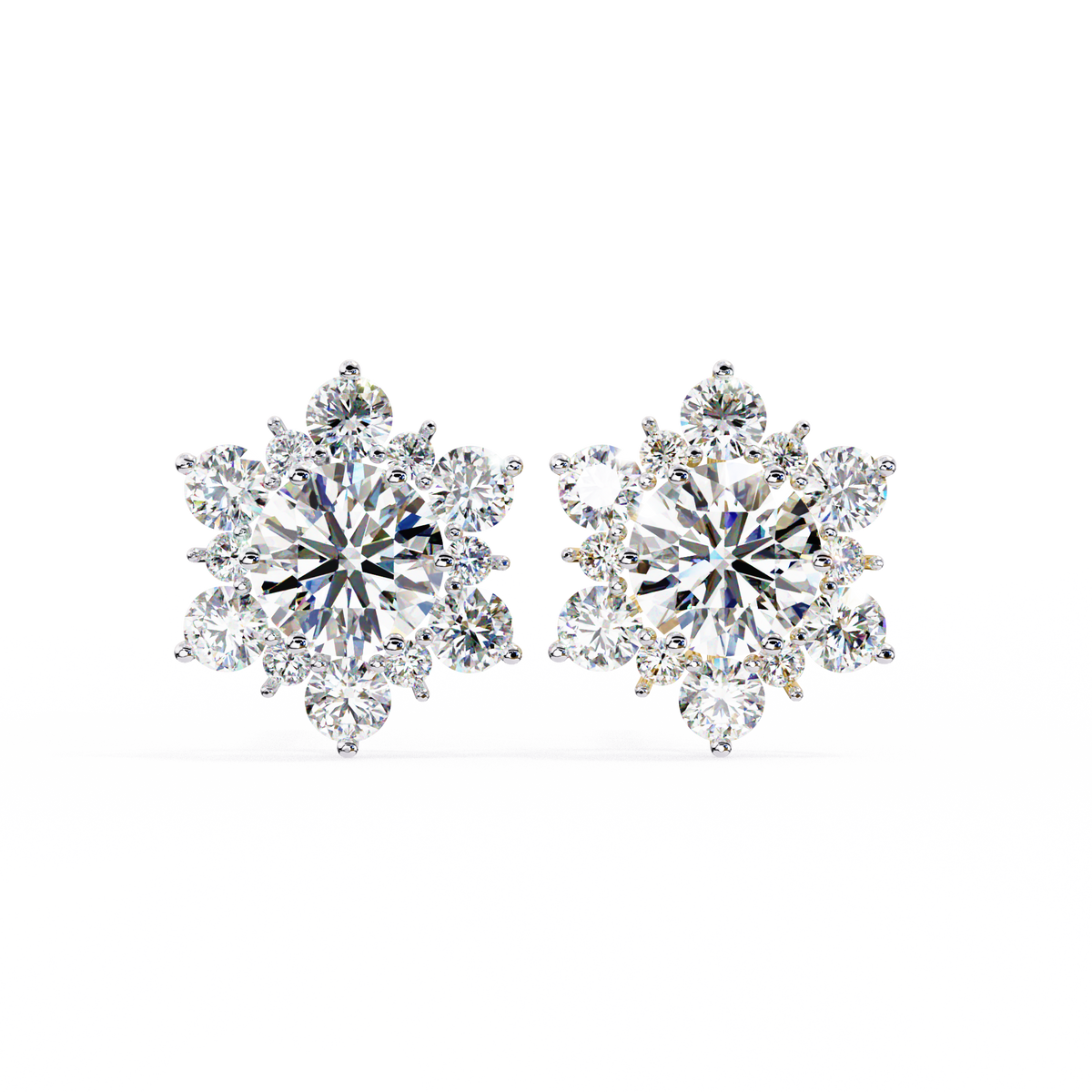 14K White Gold IGI Certified Round Diamond Flower Earrings, D-E Color, VVS/VS Clarity