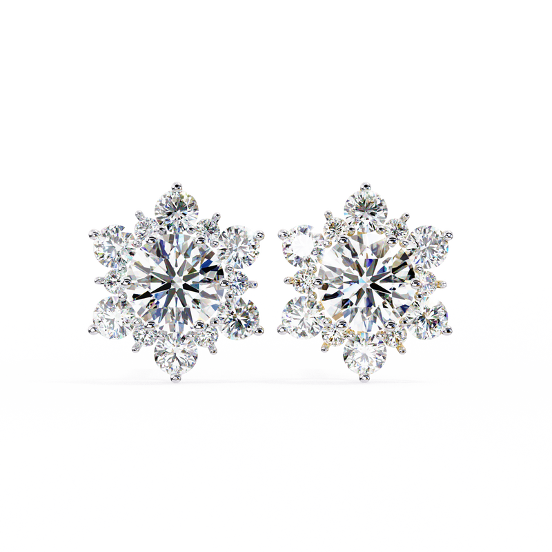 14K White Gold IGI Certified Round Diamond Flower Earrings, D-E Color, VVS/VS Clarity