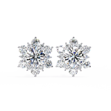 14K White Gold IGI Certified Round Diamond Flower Earrings, D-E Color, VVS/VS Clarity