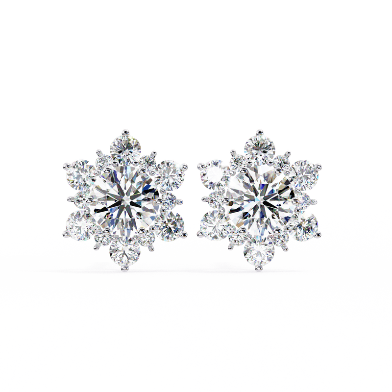 14K White Gold IGI Certified Round Diamond Flower Earrings, D-E Color, VVS/VS Clarity