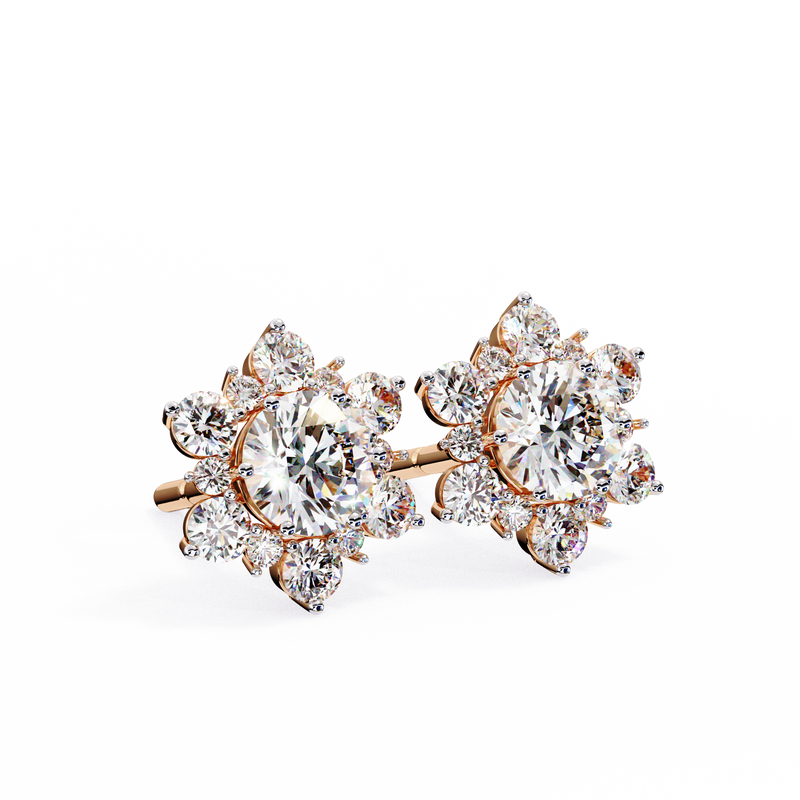14K White Gold IGI Certified Round Diamond Flower Earrings, D-E Color, VVS/VS Clarity