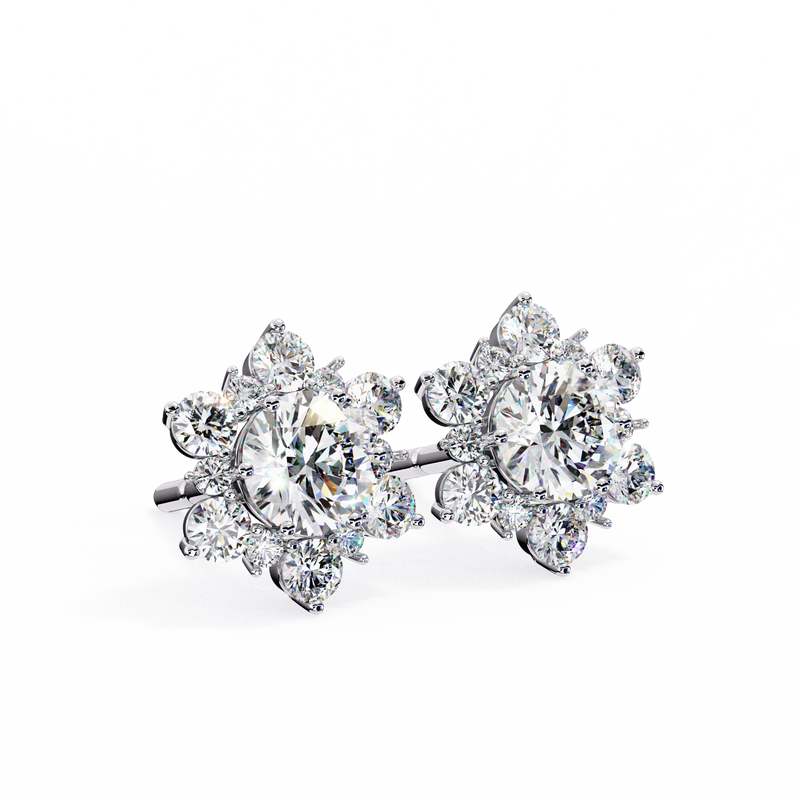 14K White Gold IGI Certified Round Diamond Flower Earrings, D-E Color, VVS/VS Clarity