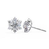 14K White Gold IGI Certified Round Diamond Flower Earrings, D-E Color, VVS/VS Clarity