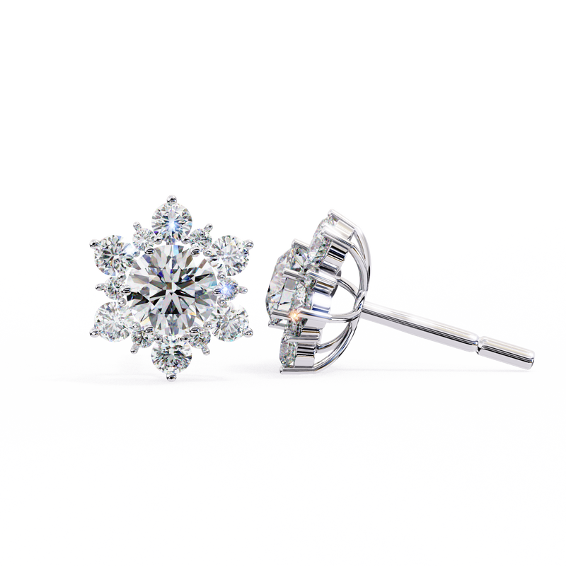 14K White Gold IGI Certified Round Diamond Flower Earrings, D-E Color, VVS/VS Clarity