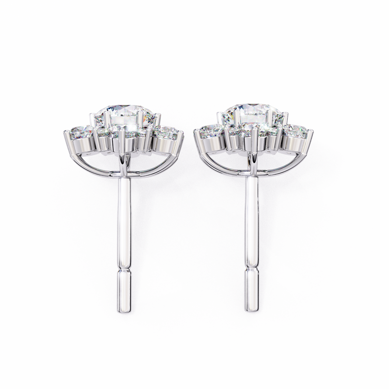 14K White Gold IGI Certified Round Diamond Flower Earrings, D-E Color, VVS/VS Clarity