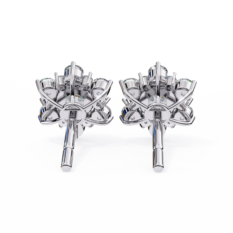 14K White Gold IGI Certified Round Diamond Flower Earrings, D-E Color, VVS/VS Clarity
