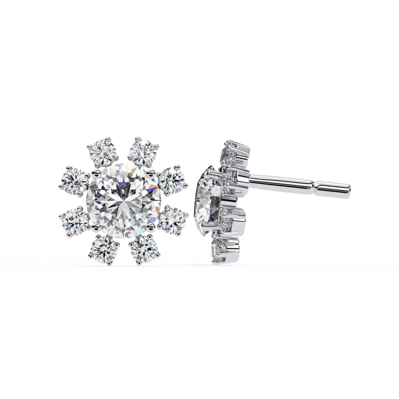 14K White Gold IGI Certified Round Diamond Flower Earrings, D-E Color, VVS/VS Clarity