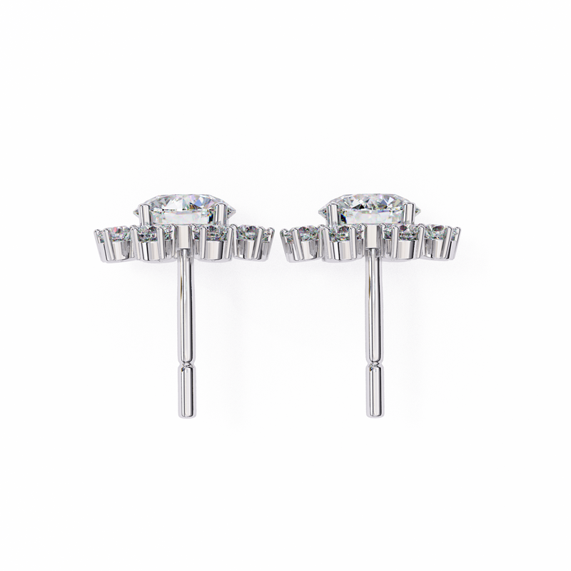 14K White Gold IGI Certified Round Diamond Flower Earrings, D-E Color, VVS/VS Clarity