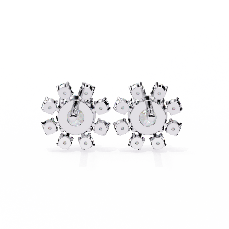 14K White Gold IGI Certified Round Diamond Flower Earrings, D-E Color, VVS/VS Clarity