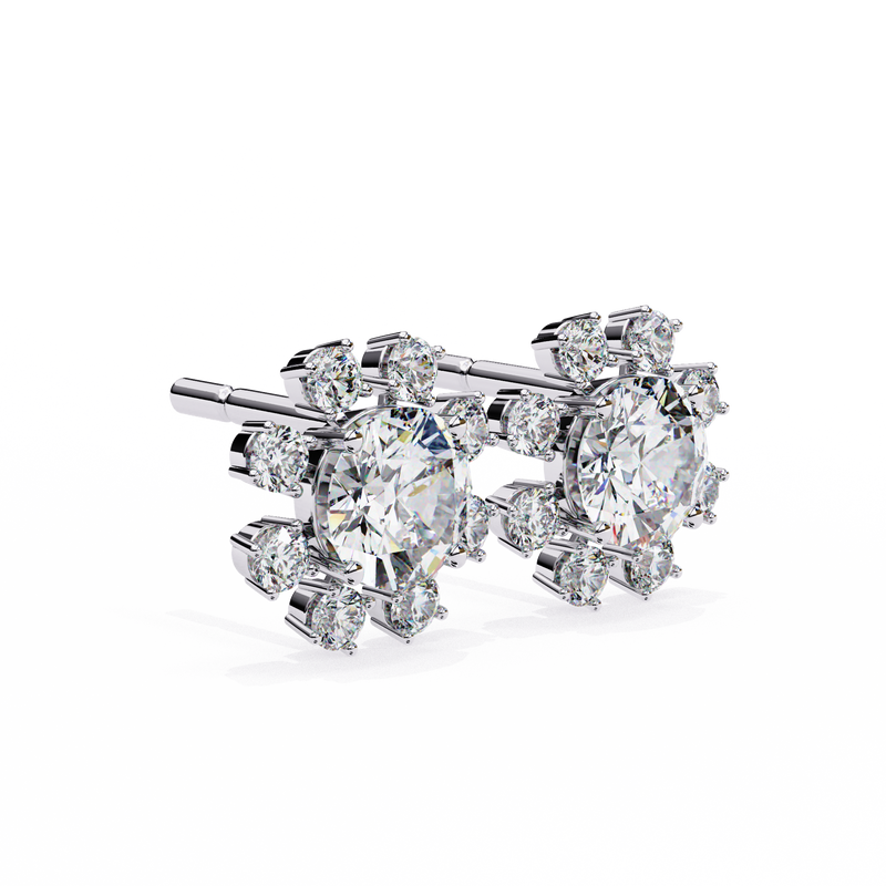 14K White Gold IGI Certified Round Diamond Flower Earrings, D-E Color, VVS/VS Clarity
