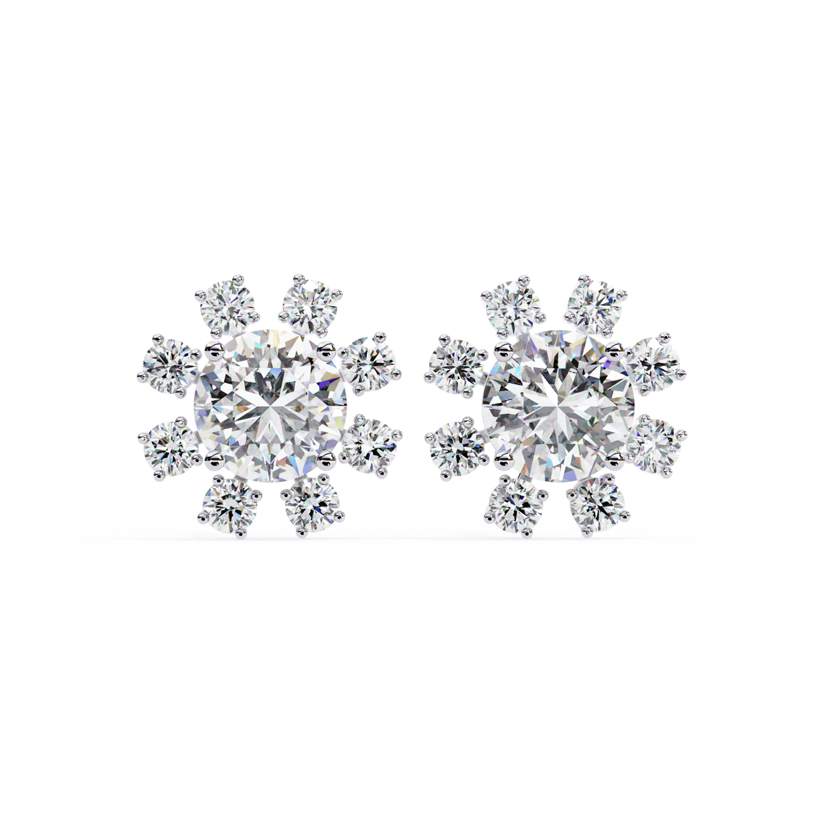 14K White Gold IGI Certified Round Diamond Flower Earrings, D-E Color, VVS/VS Clarity