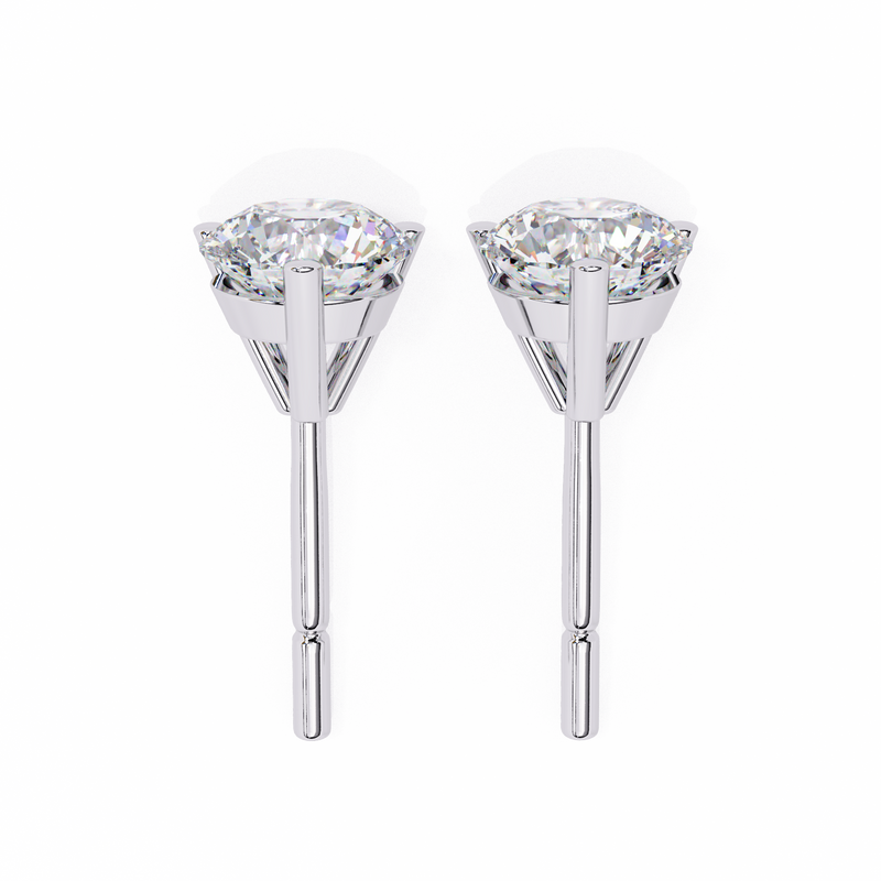 14K White Gold IGI Certified Round Solitaire Stud Earrings, 3 Prong, D-E Color, VVS/VS Clarity