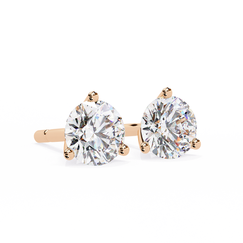 14K White Gold IGI Certified Round Solitaire Stud Earrings, 3 Prong, D-E Color, VVS/VS Clarity