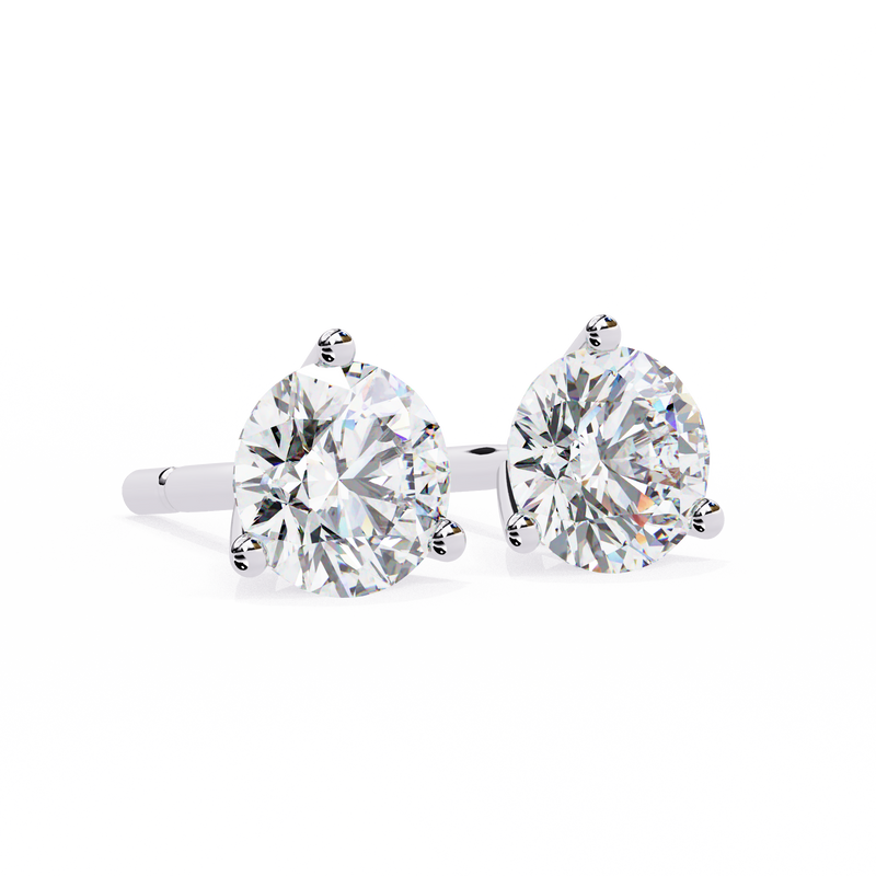 14K White Gold IGI Certified Round Solitaire Stud Earrings, 3 Prong, D-E Color, VVS/VS Clarity