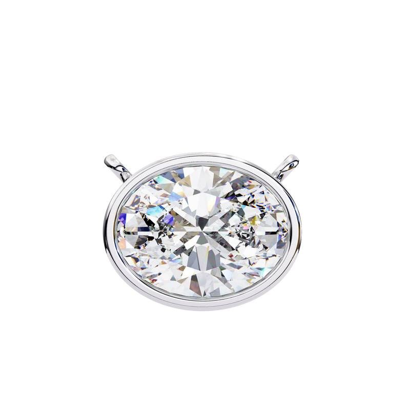 14K White Gold IGI Certified Oval Diamond Solitaire Pendant – D-E Color, VVS–VS Clarity, Rabbit Ear Bail