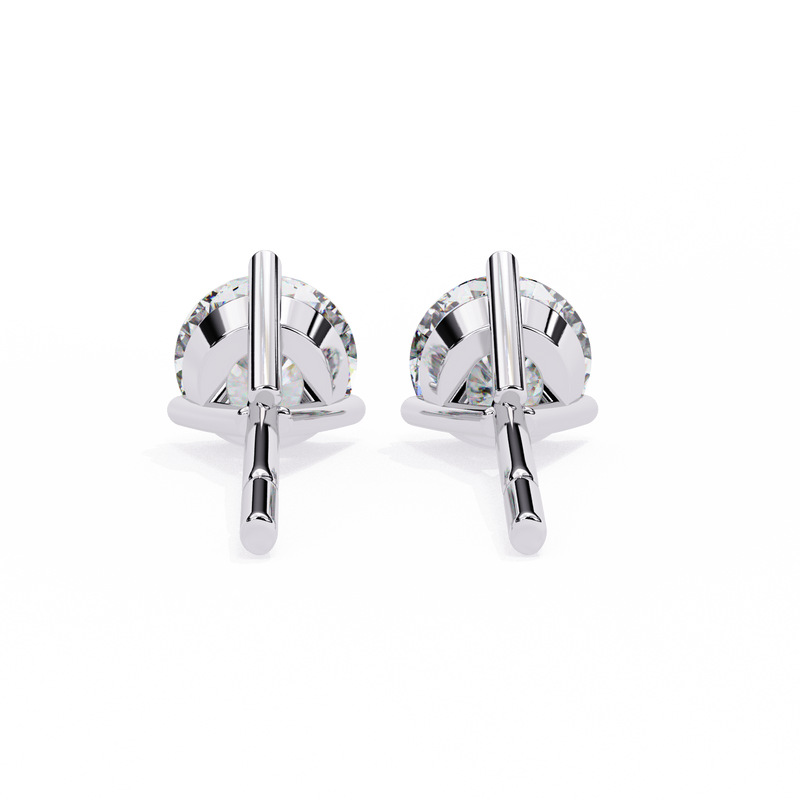 14K White Gold IGI Certified Round Solitaire Stud Earrings, 3 Prong, D-E Color, VVS/VS Clarity