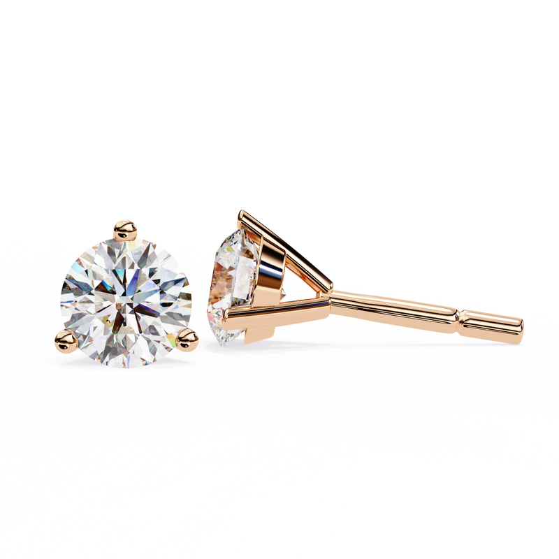 14K White Gold IGI Certified Round Solitaire Stud Earrings, 3 Prong, D-E Color, VVS/VS Clarity