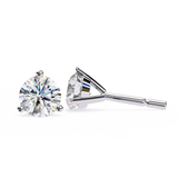 14K White Gold IGI Certified Round Solitaire Stud Earrings, 3 Prong, D-E Color, VVS/VS Clarity