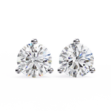 14K White Gold IGI Certified Round Solitaire Stud Earrings, 3 Prong, D-E Color, VVS/VS Clarity