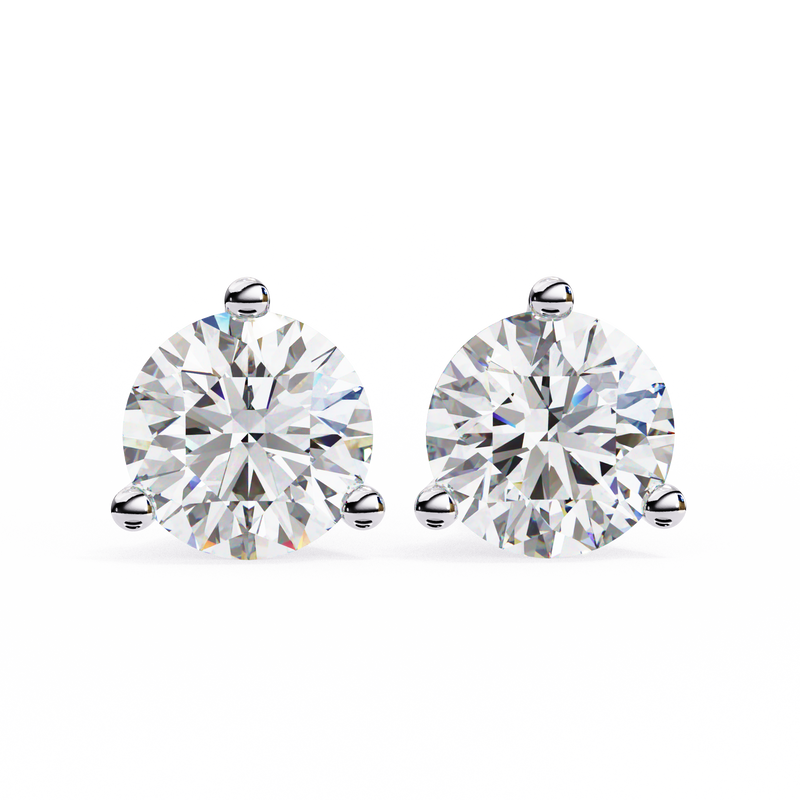 14K White Gold IGI Certified Round Solitaire Stud Earrings, 3 Prong, D-E Color, VVS/VS Clarity