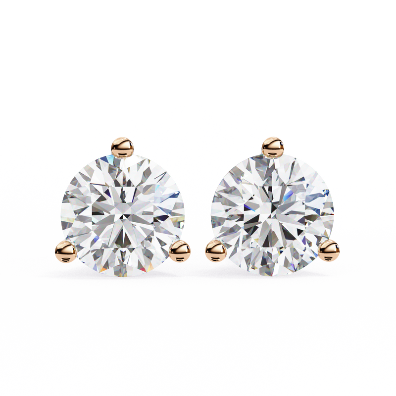 14K White Gold IGI Certified Round Solitaire Stud Earrings, 3 Prong, D-E Color, VVS/VS Clarity