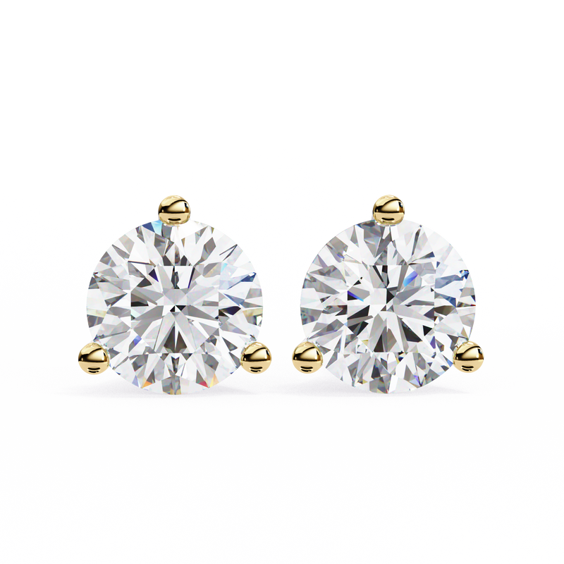 14K White Gold IGI Certified Round Solitaire Stud Earrings, 3 Prong, D-E Color, VVS/VS Clarity