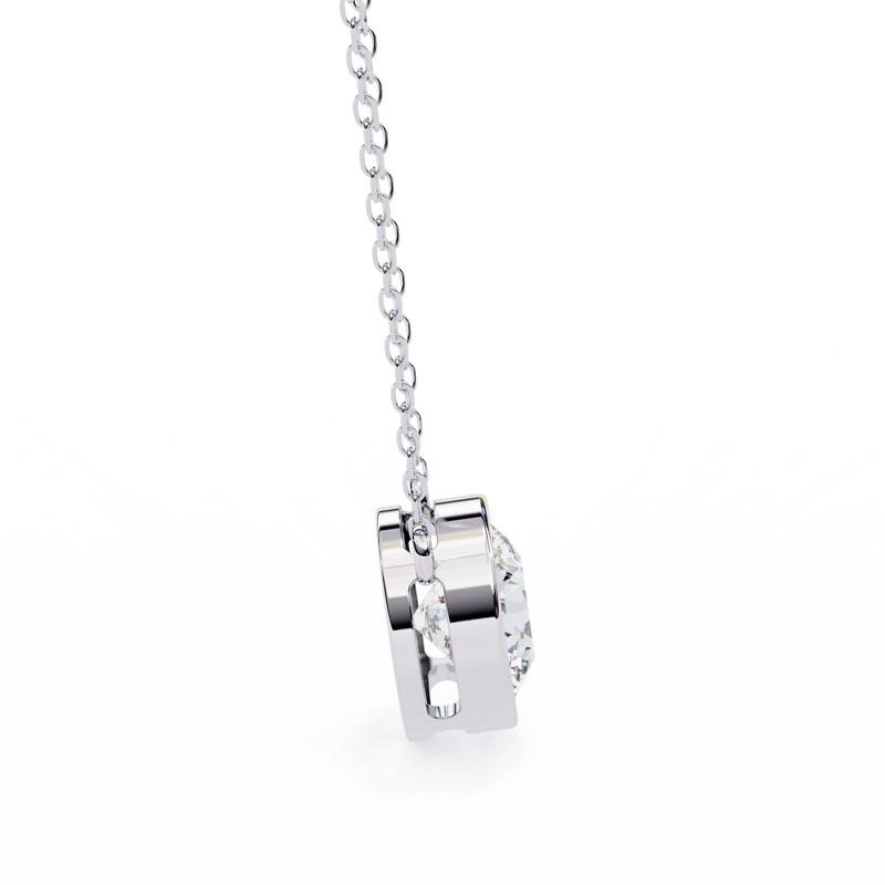14K White Gold IGI Certified Round Diamond Solitaire Pendant – D-E Color, VVS–VS Clarity, Rabbit Ear Bail