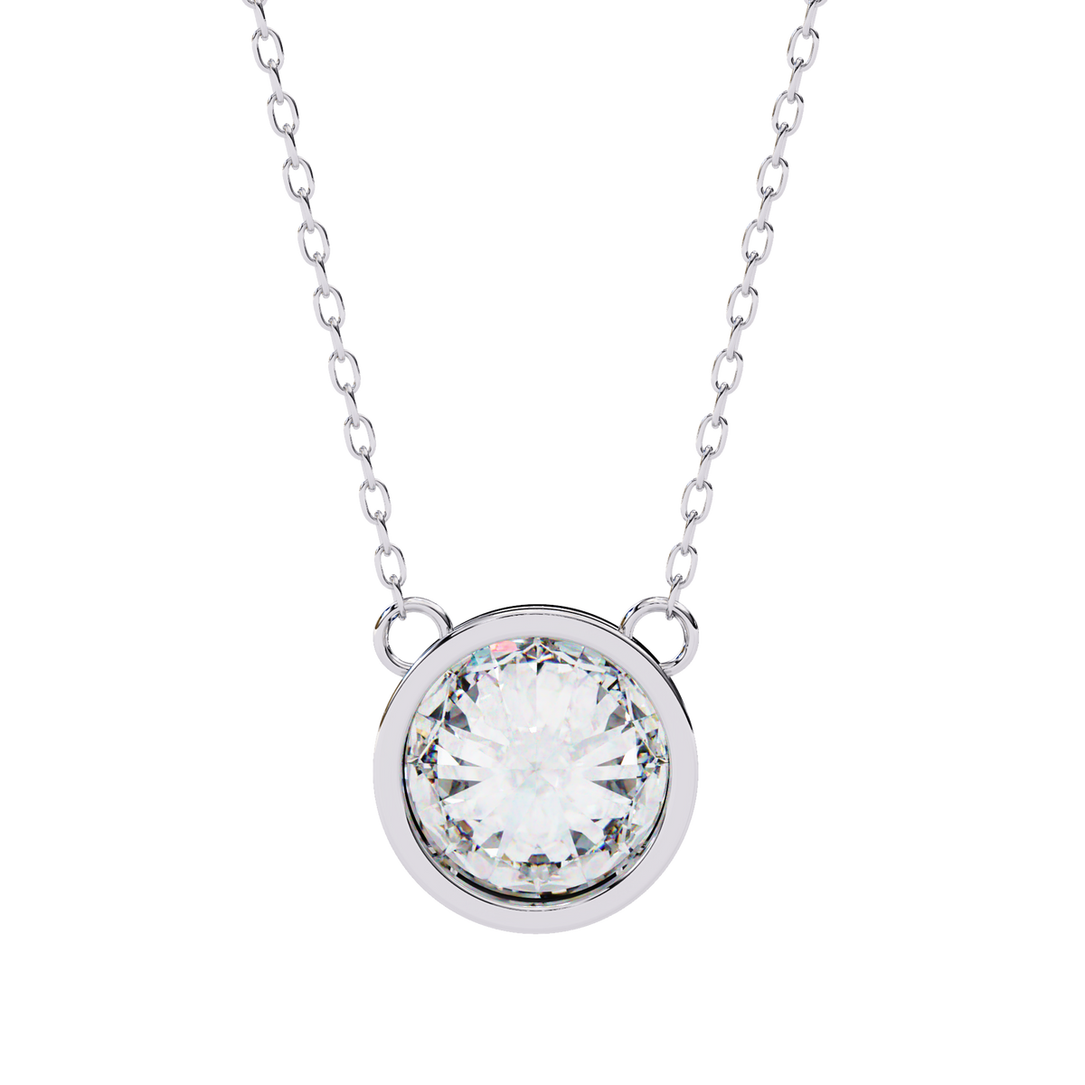 14K White Gold IGI Certified Round Diamond Solitaire Pendant – D-E Color, VVS–VS Clarity, Rabbit Ear Bail