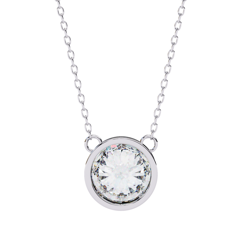 14K White Gold IGI Certified Round Diamond Solitaire Pendant – D-E Color, VVS–VS Clarity, Rabbit Ear Bail