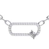 14K White Gold IGI Certified Cushion & Round Diamond Chain Link Pendant – D-E Color, VVS–VS Clarity, Rabbit Ear Bail