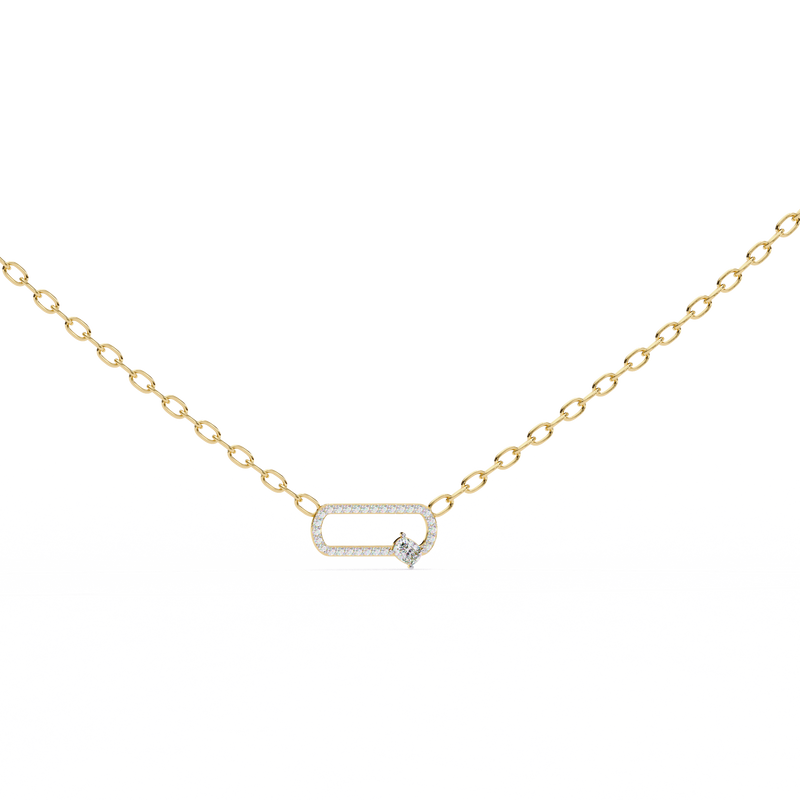 14K White Gold IGI Certified Cushion & Round Diamond Chain Link Pendant – D-E Color, VVS–VS Clarity, Rabbit Ear Bail
