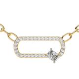 14K White Gold IGI Certified Cushion & Round Diamond Chain Link Pendant – D-E Color, VVS–VS Clarity, Rabbit Ear Bail