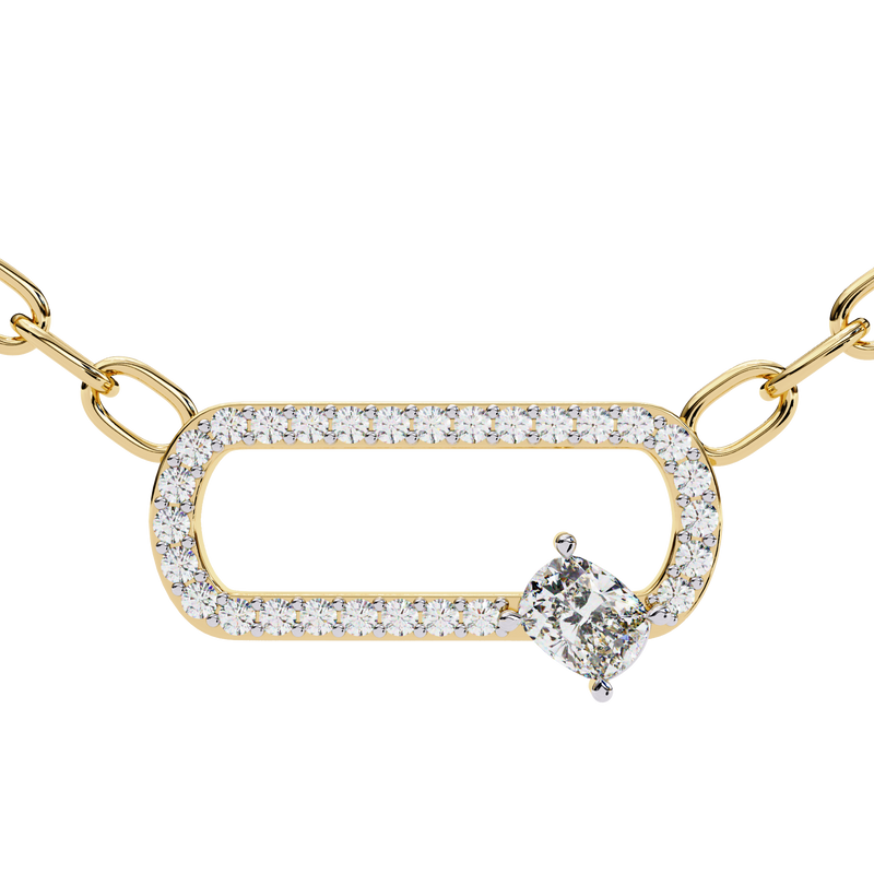 14K White Gold IGI Certified Cushion & Round Diamond Chain Link Pendant – D-E Color, VVS–VS Clarity, Rabbit Ear Bail