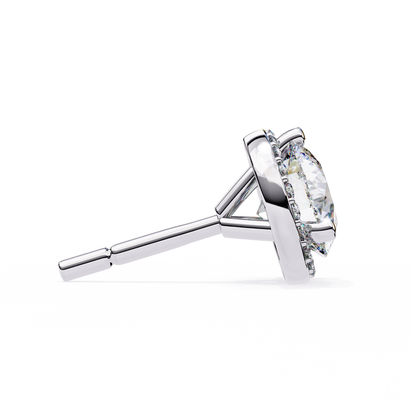 14K White Gold IGI Certified Round Diamond Halo Earrings, D-E Color, VVS/VS Clarity