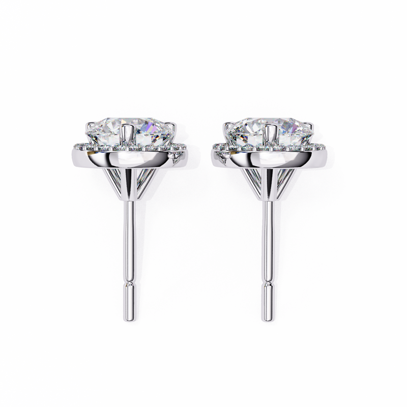 14K White Gold IGI Certified Round Diamond Halo Earrings, D-E Color, VVS/VS Clarity