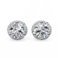 14K White Gold IGI Certified Round Diamond Halo Earrings, D-E Color, VVS/VS Clarity
