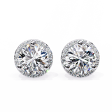 14K White Gold IGI Certified Round Diamond Halo Earrings, D-E Color, VVS/VS Clarity