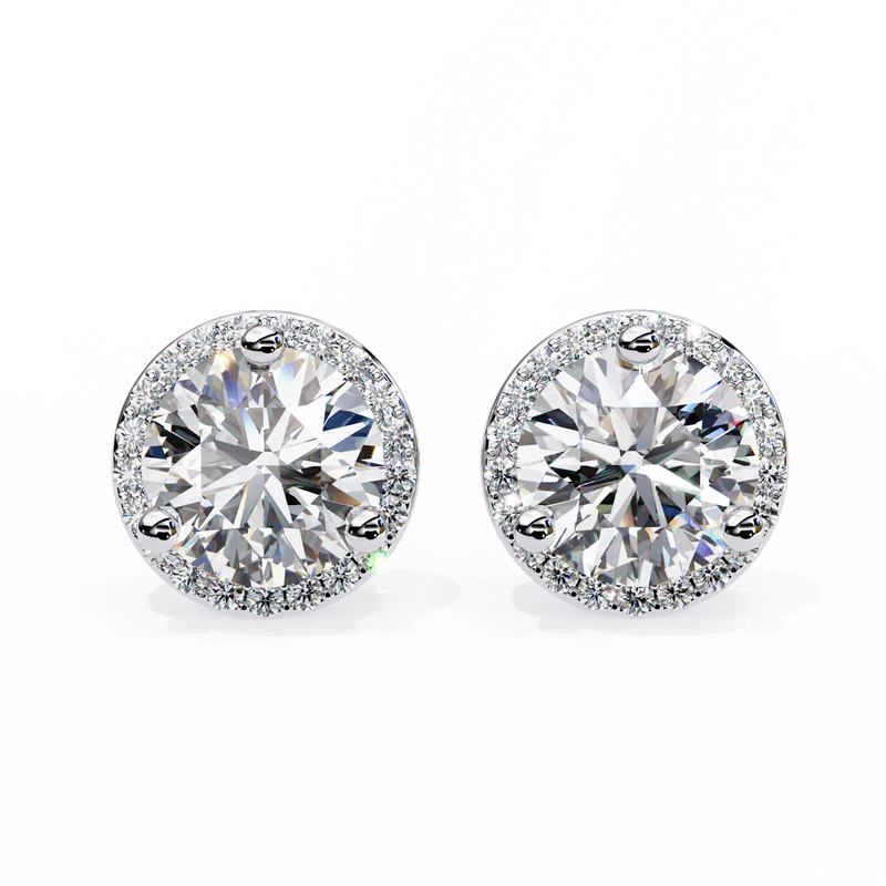 14K White Gold IGI Certified Round Diamond Halo Earrings, D-E Color, VVS/VS Clarity