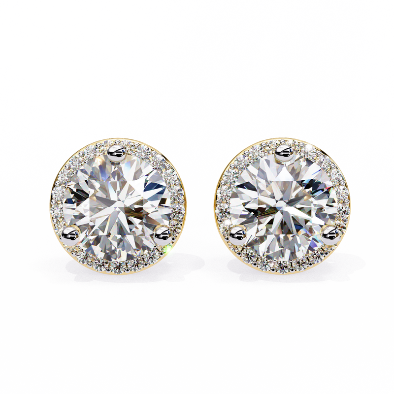 14K White Gold IGI Certified Round Diamond Halo Earrings, D-E Color, VVS/VS Clarity